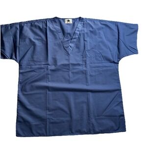 Black Star Scrub Top Unisex Solid Grey V Neck With Chest And 2 Waist Pockets New